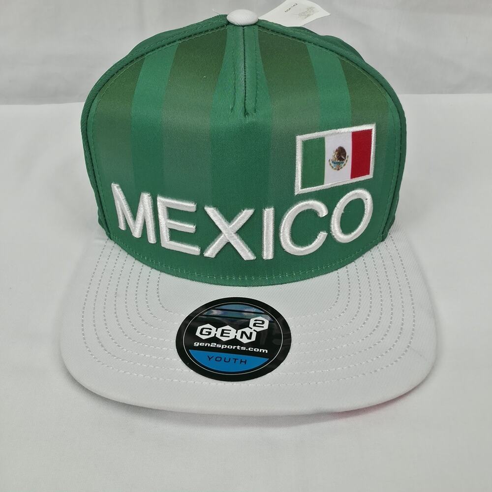 Gen2 Sports Mexico Youth Hat Snapback Green White Mexican Flag Embroidered